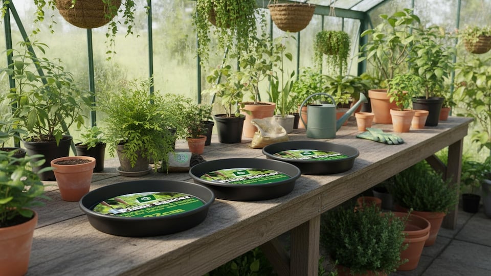 image 1 of Pack of 3 45cm Extra Large Plant Pot Saucers Black Heavy Duty Greenhouse Large Container Drip Trays Deep Dish