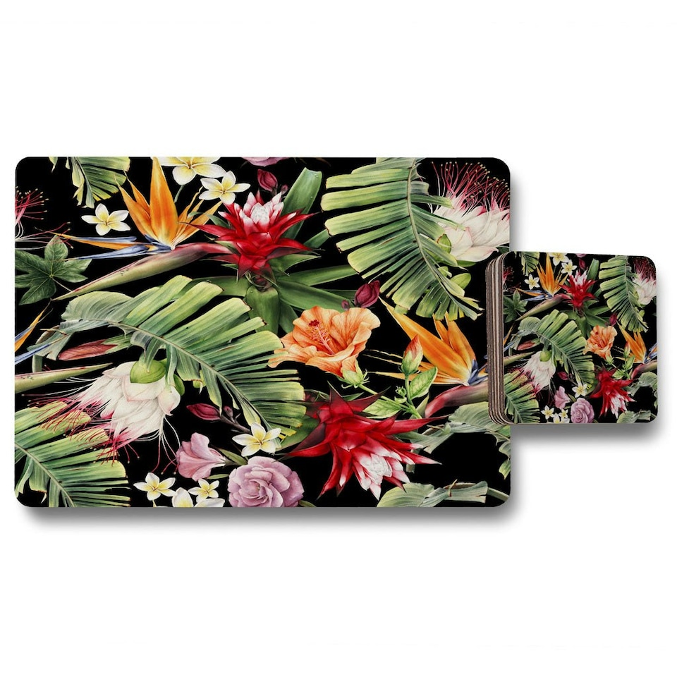Tropical Flowers & Plant Leaves (Placemat & Coaster Set)