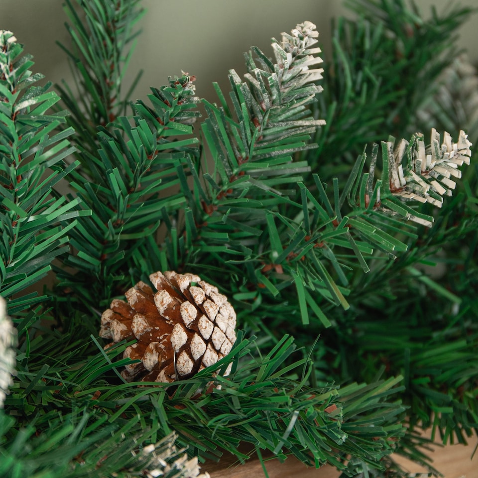 image 1 of 2.7m Snow Tipped Christmas Garland with Pine Cones and Mixed Needles