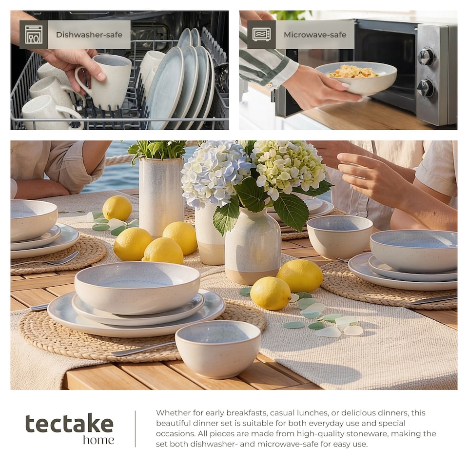 image 1 of Dinner Set Mare in Glazed Stoneware for 6 People, Microwave- and Dishwasher-Safe | Grey | grey | 1