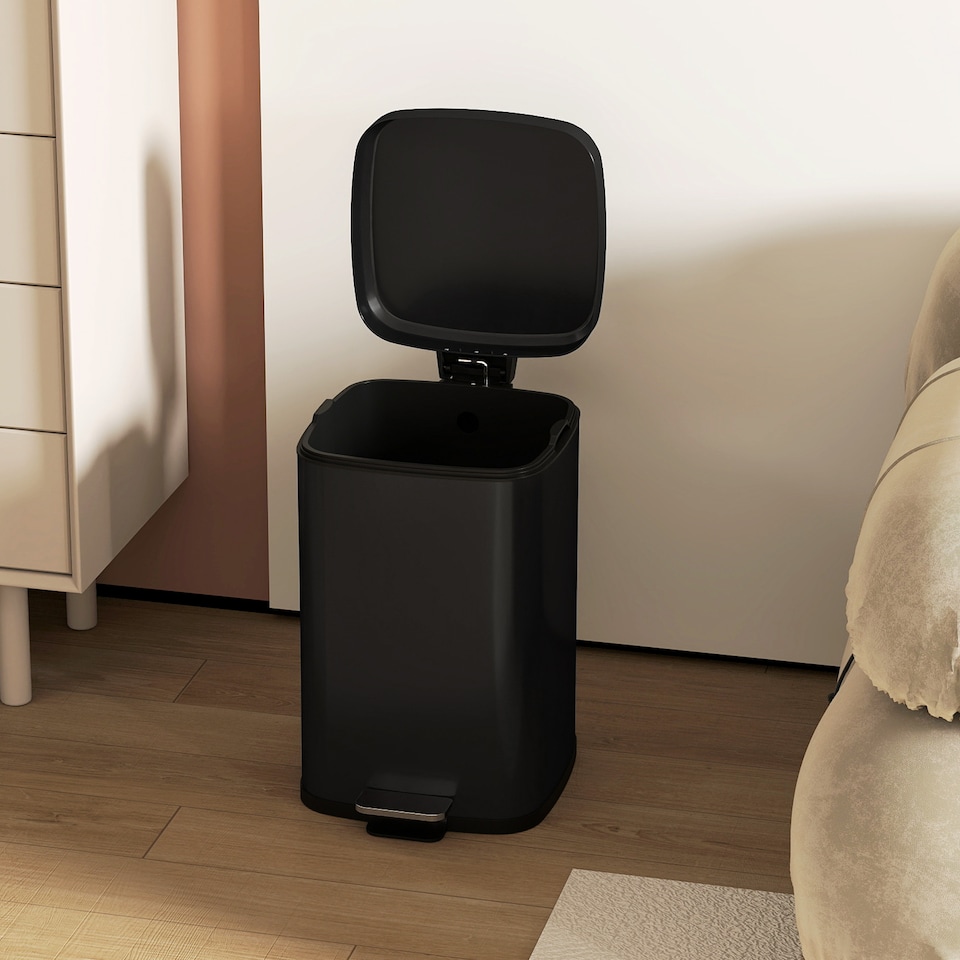 image 1 of HOMCOM 20 Litre Pedal Bin, Fingerprint Proof Kitchen Rubbish Bin with Soft-close Lid, Foot Pedal and Removable Inner Bucket for Recycling and Waste, Black | Black | 1