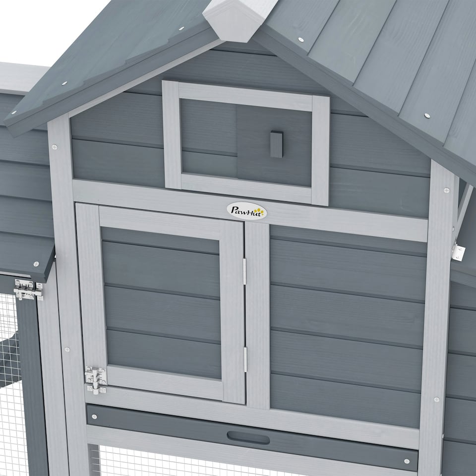 image 1 of PawHut Chicken Coop Hen Cage Small Animal Hutch Nesting Box Outdoor Run Grey