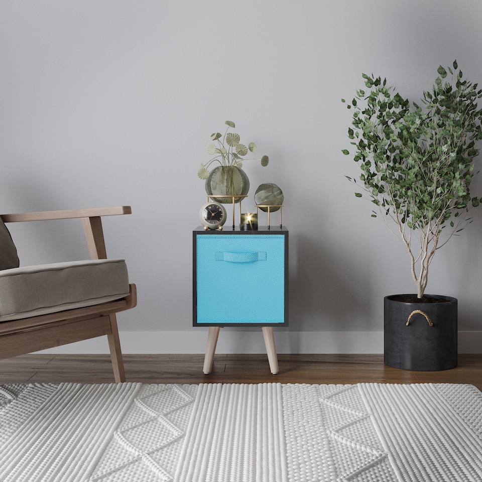 image 1 of Black 1-Drawer Cube Shelving Unit with Scandinavian Legs | Blue | Sky Blue & Pine | 1