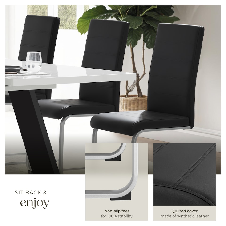 image 1 of Dining Chairs - cantilevered, high backrest, flat steel frame | Black | black | One Size | 2