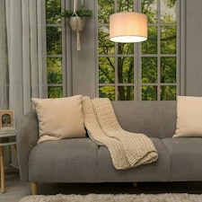 ValueLights Pair of - Grey Fabric Cylinder Ceiling Pendant Lampshade/Table Lamp Drum Light Shade - Small