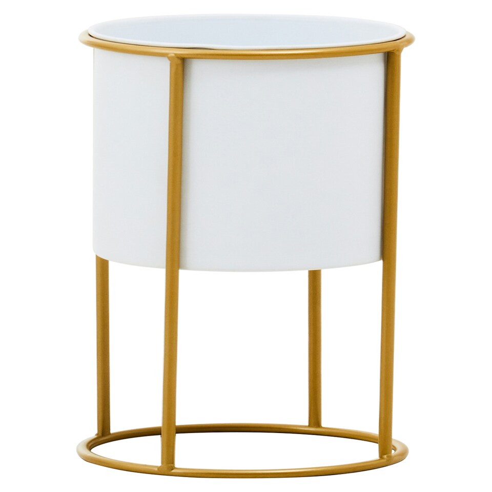 image 1 of Interiors by Premier Stylish And Functional Large Black And Gold Floor Standing Planter, Sleek And Sturdy Outdoor Garden Pots White