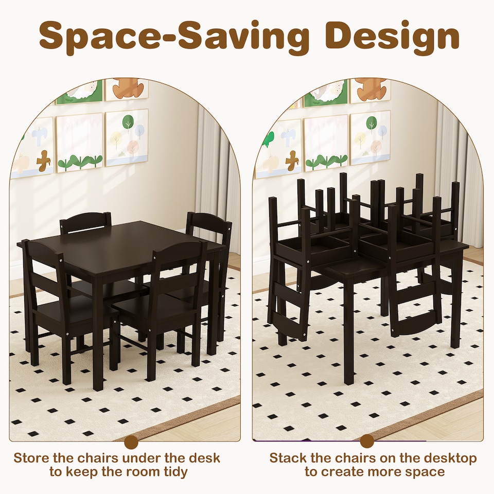 image 1 of COSTWAY Kids Table and 4 Chairs Set for Toddlers Brown