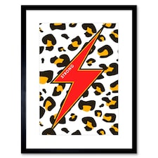 Leopard Pattern Bright Reverse Red Lightning Strong 9x7" Black Framed Wall Art Print