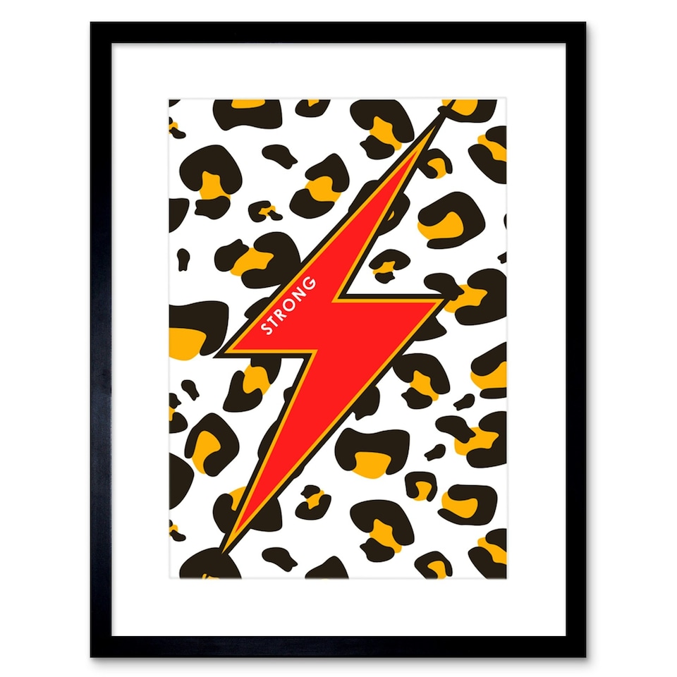 image 1 of Leopard Pattern Bright Reverse Red Lightning Strong 9x7" Black Framed Wall Art Print