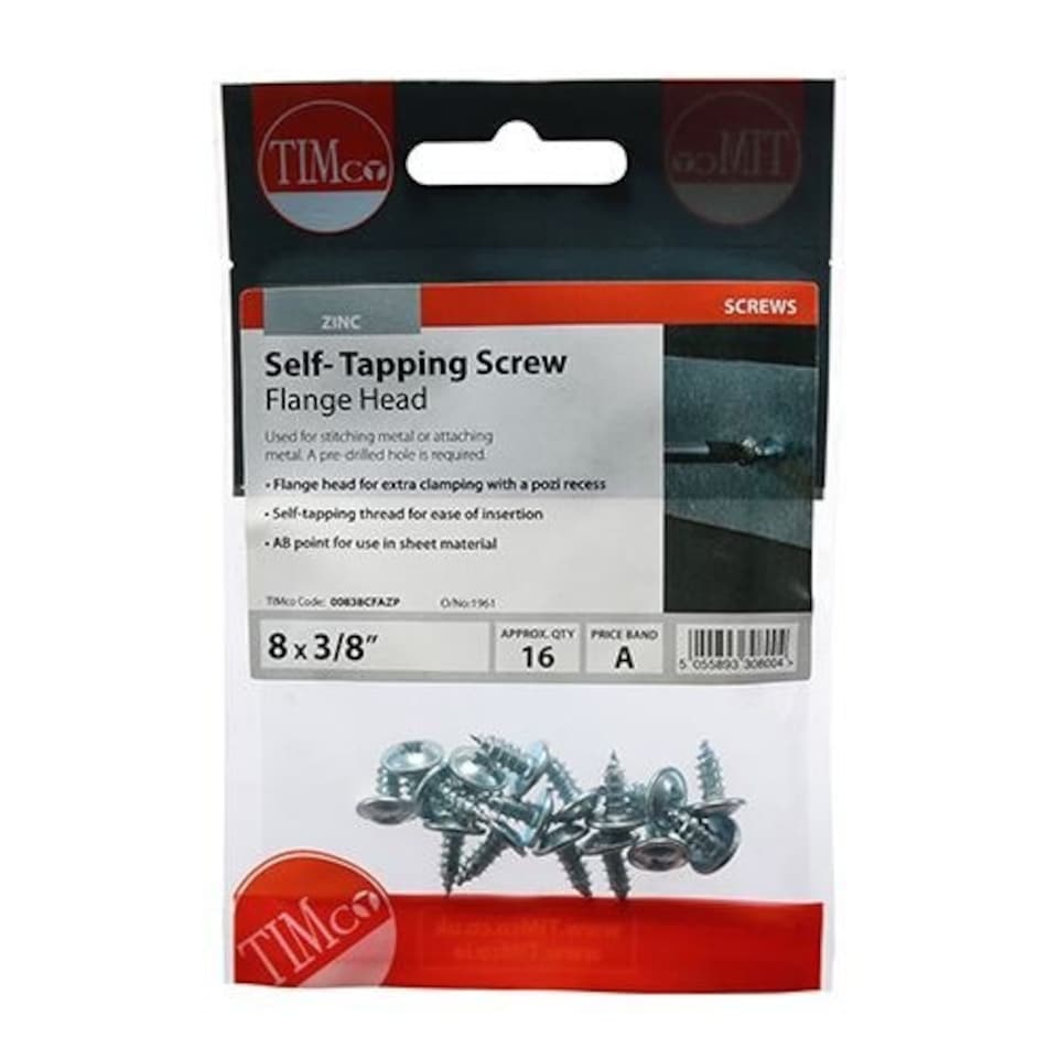 image 1 of Timco - Self-Tapping Screws - PZ - Flange Head - Zinc (Size 8 x 3/8 - 16 Pieces)