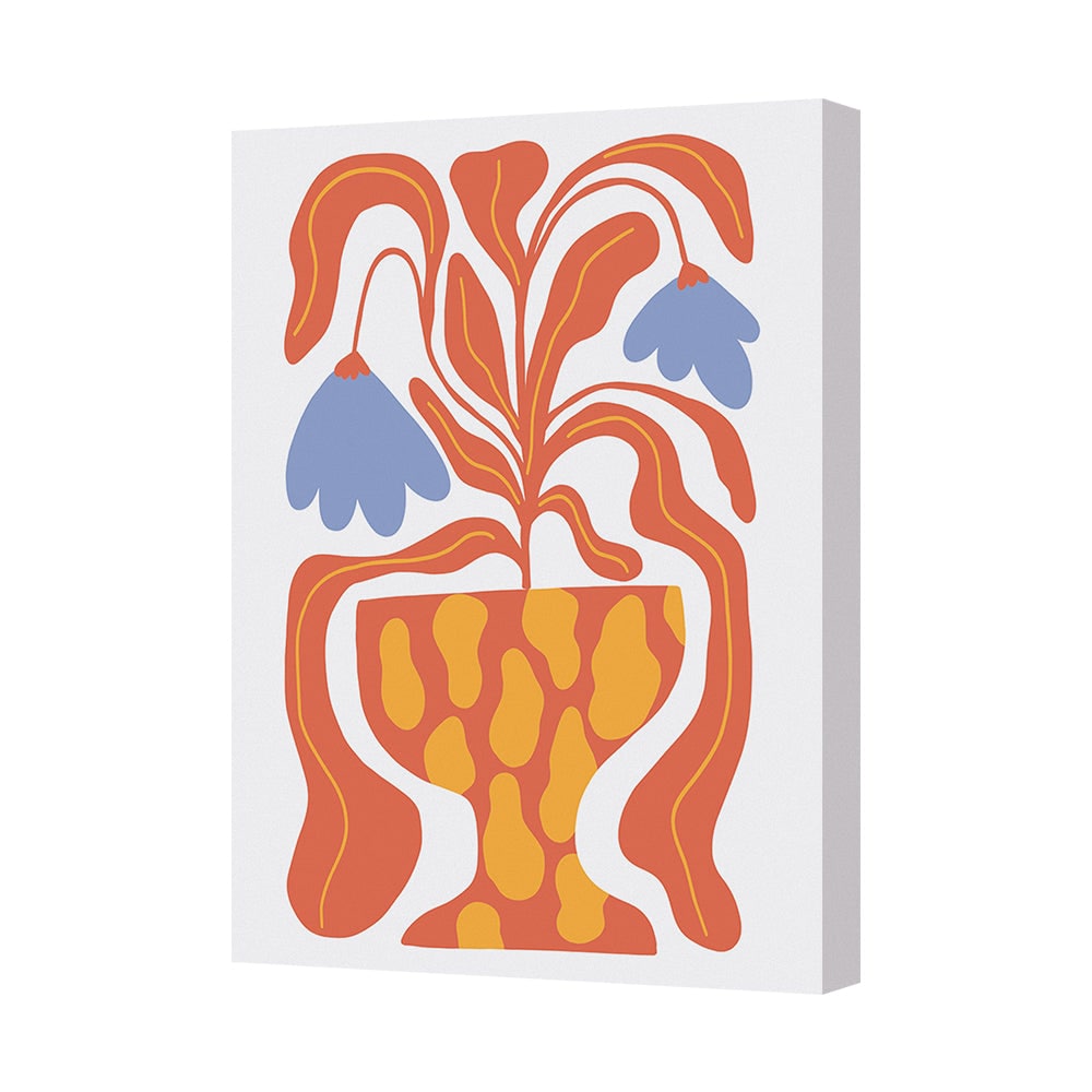 Contemporary Abstract Floral Canvas Print With Orange Vase