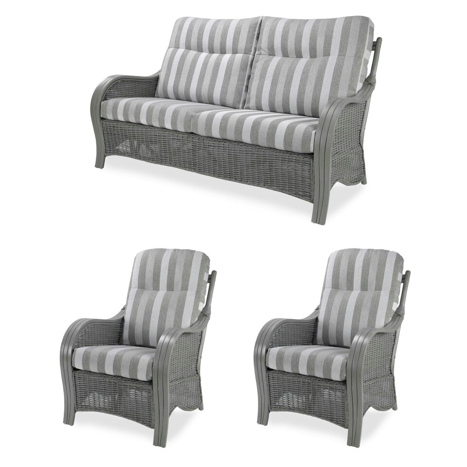 image 1 of Desser Turin Grey 3 Seater Rattan Sofa Set in Duke Grey Stripe - Conservatory Sofa Suite