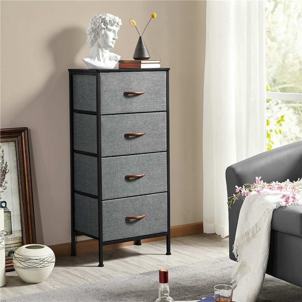 image 1 of Yaheetech Vertical Storage Organizer with 4 Drawers Dark Grey Grey | Dark Grey