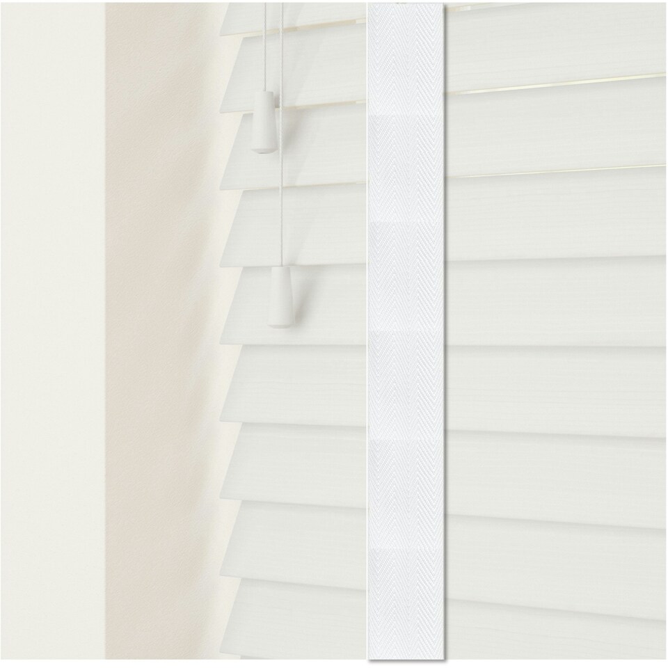 image 1 of 250cm Serene Faux Wood Venetian Blinds with Tapes (120cm Drop) | White | White
