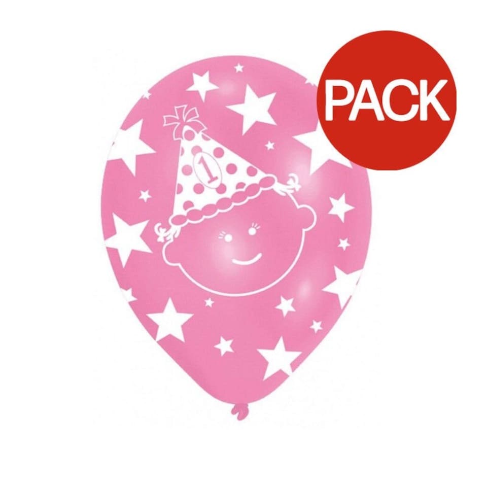 Amscan First Birthday Balloons (Pack of 6) - Pink/White - One Size