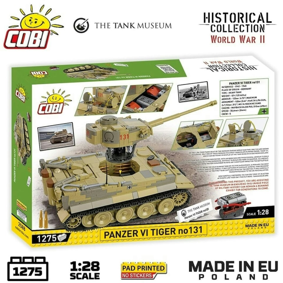 image 1 of Panzer VI Tiger I 131 The Tank Museum brick tank model - COBI 2588 - 1275 bricks