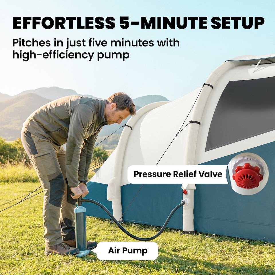 image 1 of Outsunny Inflatable Camping Tent w/ Air Pump, 2-3 Person Blow Up Tent | Green | Green and White | 480 x 280 x 195 cm