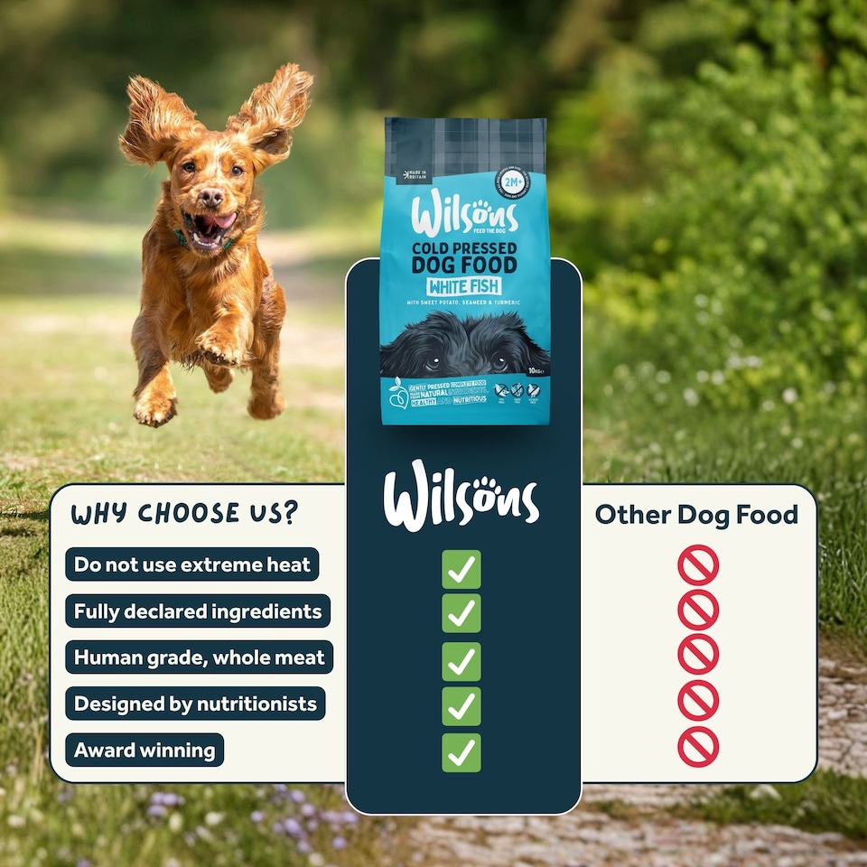 image 1 of Wilsons White Fish Cold Pressed Dog Food Natural Gentle Protein Omega 3 Diet - 10kg bag