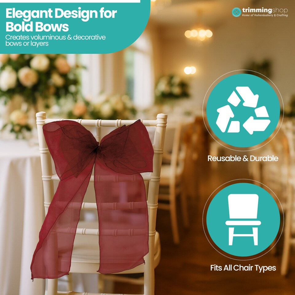 image 1 of 17 x 280cm Organza Chair Sashes, Sheer Sash Ties - 25pcs