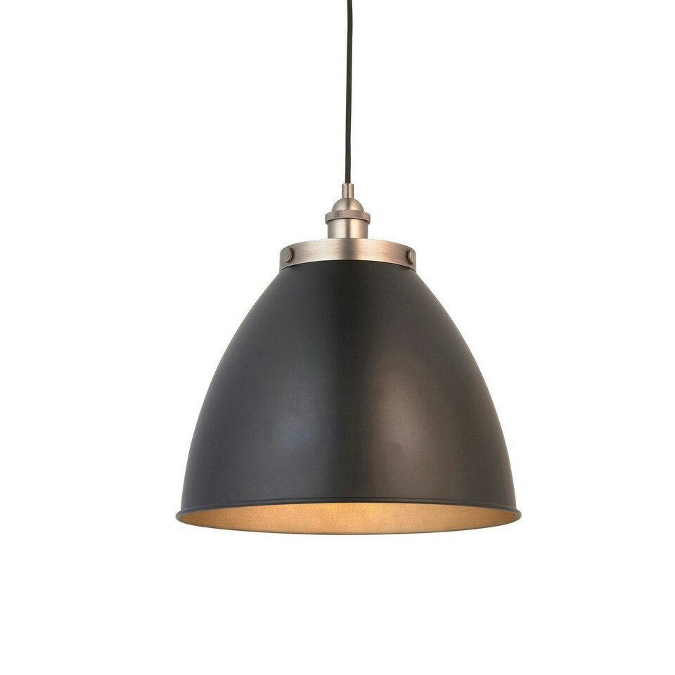 image 1 of Franklin Single Pendant Ceiling Lamp, Aged Pewter Plate, Matt Black Paint