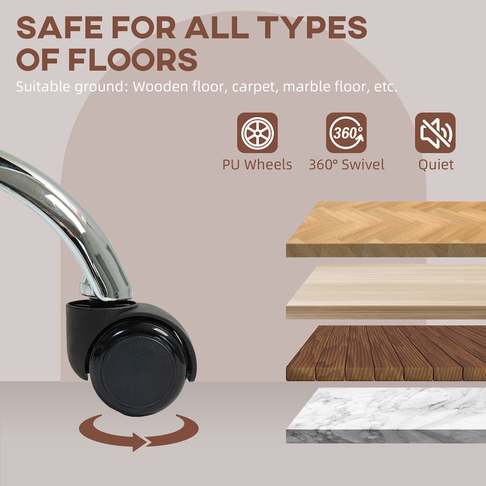 image 1 of HOMCOM Computer Desk Chair, PU Leather Swivel Office Chair, Makeup Vanity Chair with Height Adjustable, Wheels, for Home Study Bedroom, Grey