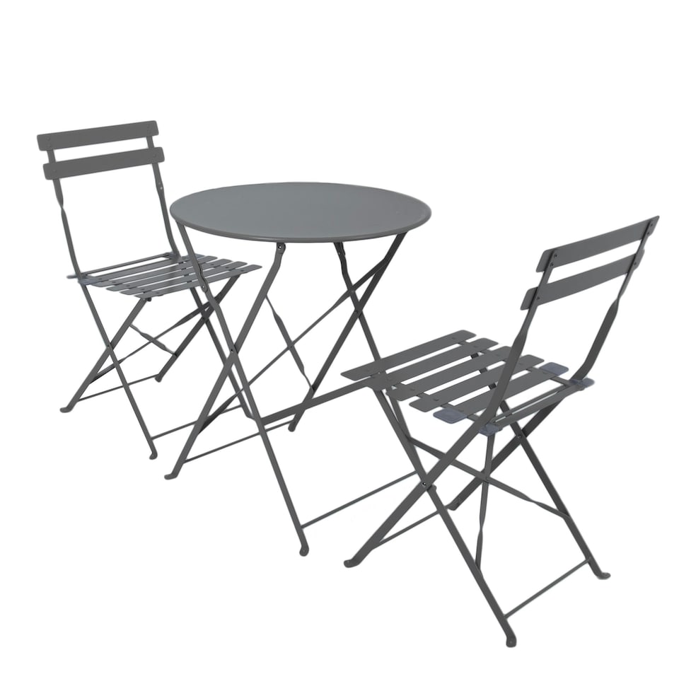 image 1 of Charles Bentley Folding Metal Bistro Set for Patio or Garden - Dark Grey
