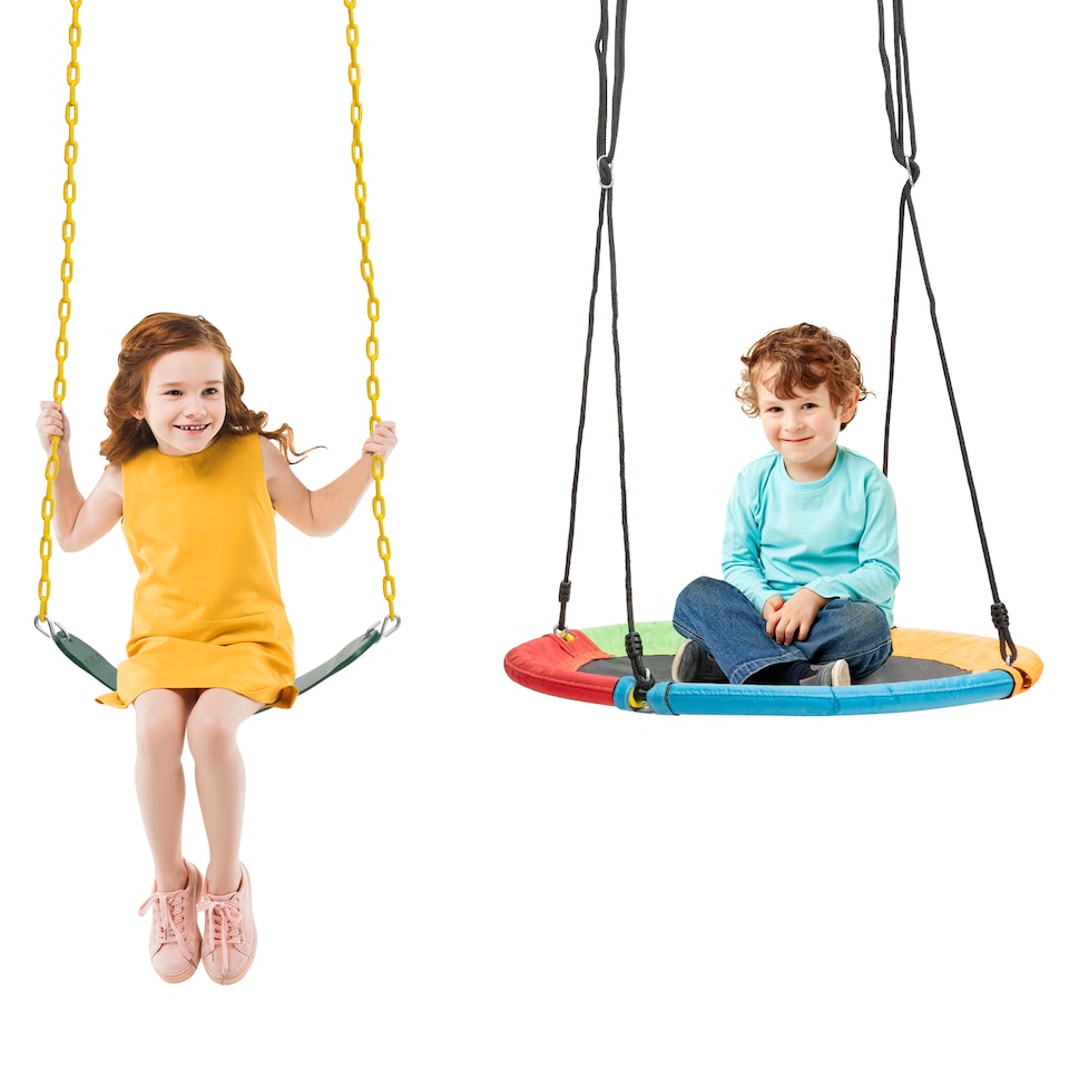 image 1 of COSTWAY Kids Double Swing without Frame 100cm Canvas Swing EVA Soft Strips