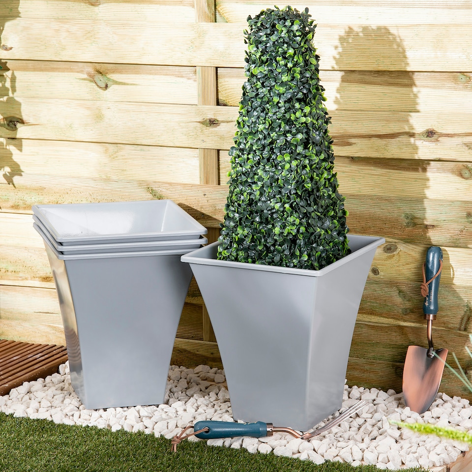 image 1 of Metallica 28cm Square Planter Pack 4 Grey