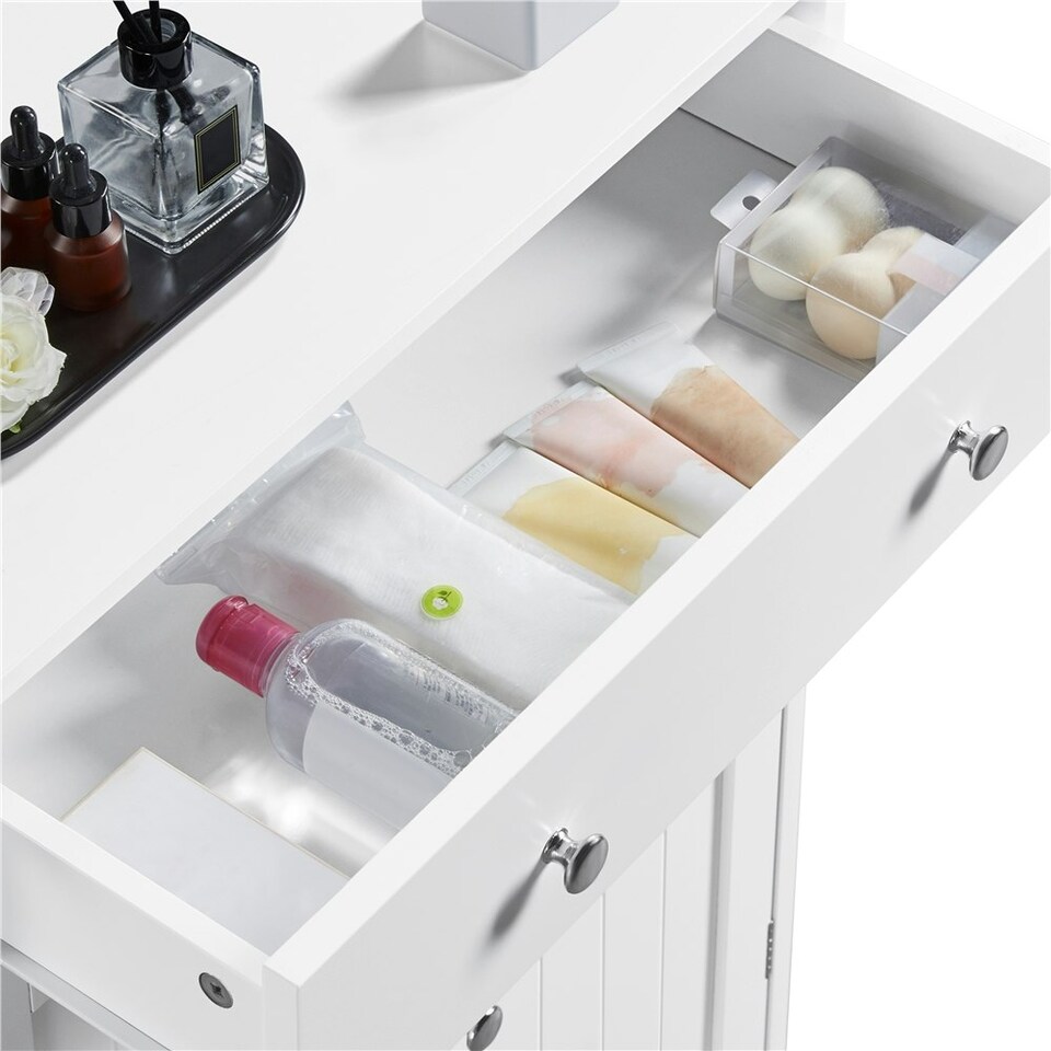 image 1 of Yaheetech Bathroom Kitchen Floor Storage Cabinet White White