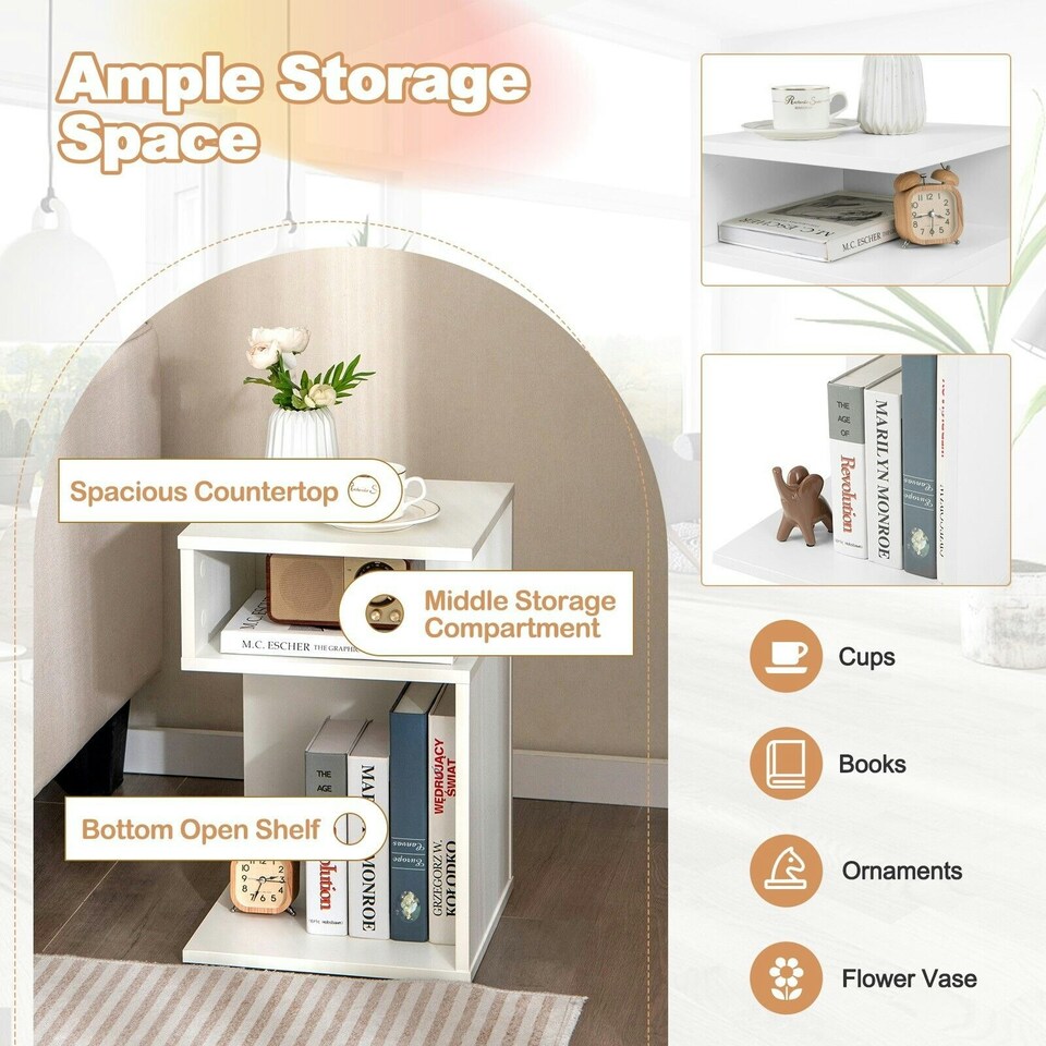 image 1 of COSTWAY S-shaped Side Table Sofa End Table | White