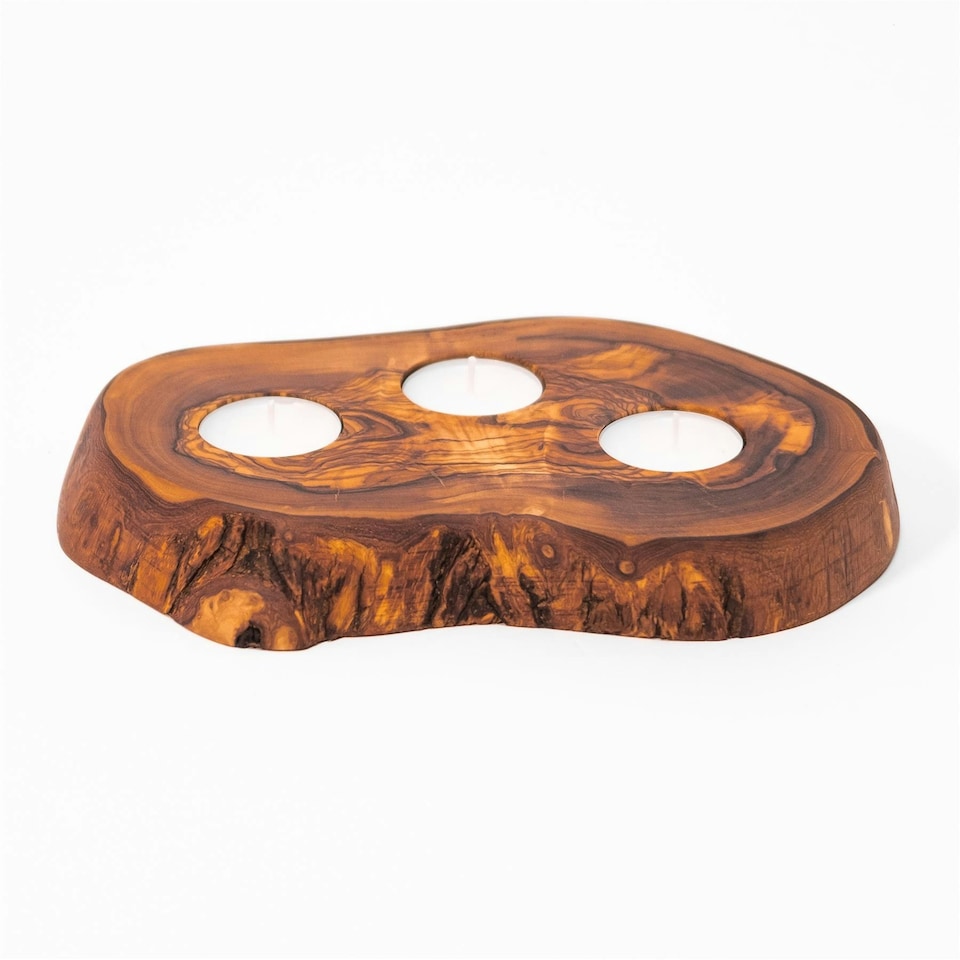 image 1 of Verano Spanish Ceramics Olive Wood Rustic Tea Light Holder - 20cm Brown