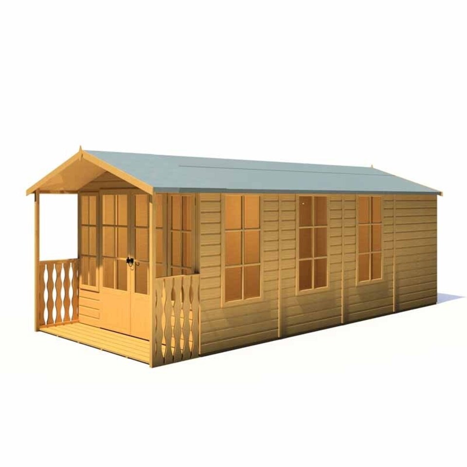 image 1 of Delmora 8 x 18 Shiplap Summerhouse with Veranda - Wood - L5380 x W2456 x H2174 mm Brown