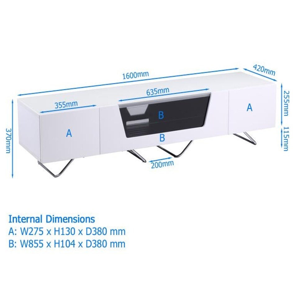 image 1 of Chromium TV-Stand with 1 Flap & 2 Drawers White White | White