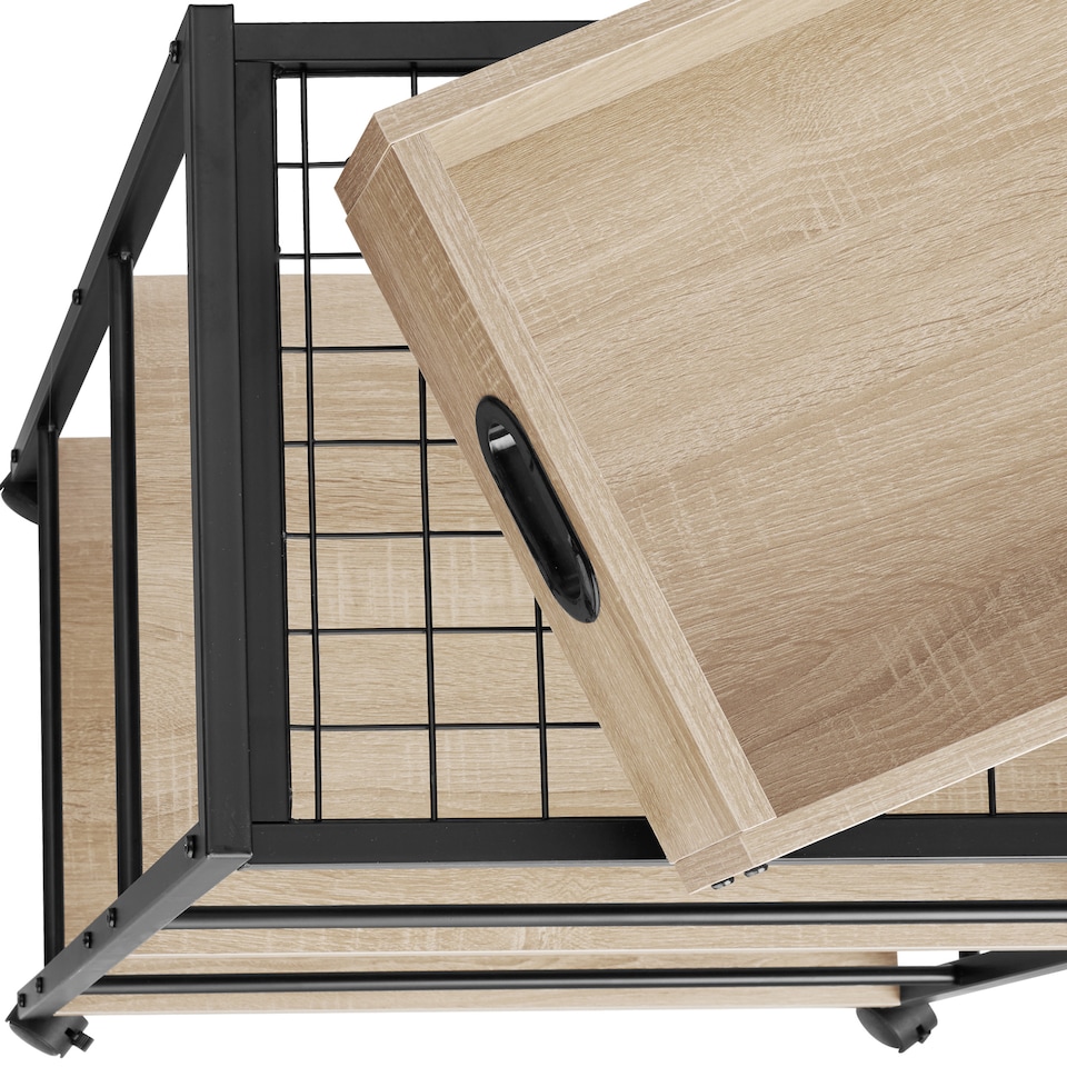 image 1 of Drinks Trolley Worcester - 3 shelves and removable tray, 4 swivel castors with parking brake | Brown | industrial wood light, oak Sonoma | 65 x 41,50 x 87 cm | 1