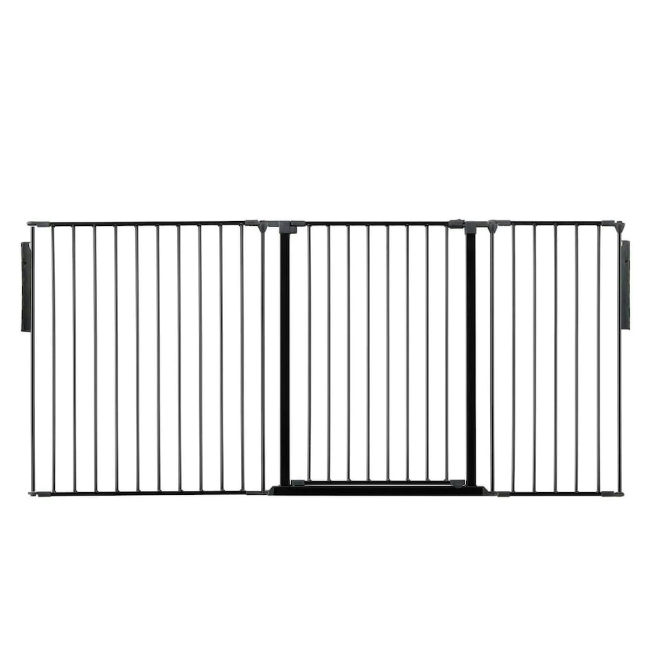 image 1 of Safetots Premium Extra Tall Room Divider, up to 200cm Wide, Black, 105cm Tall, Multi Panel Flexible Room Barrier, Room Divider with Door for Baby Black