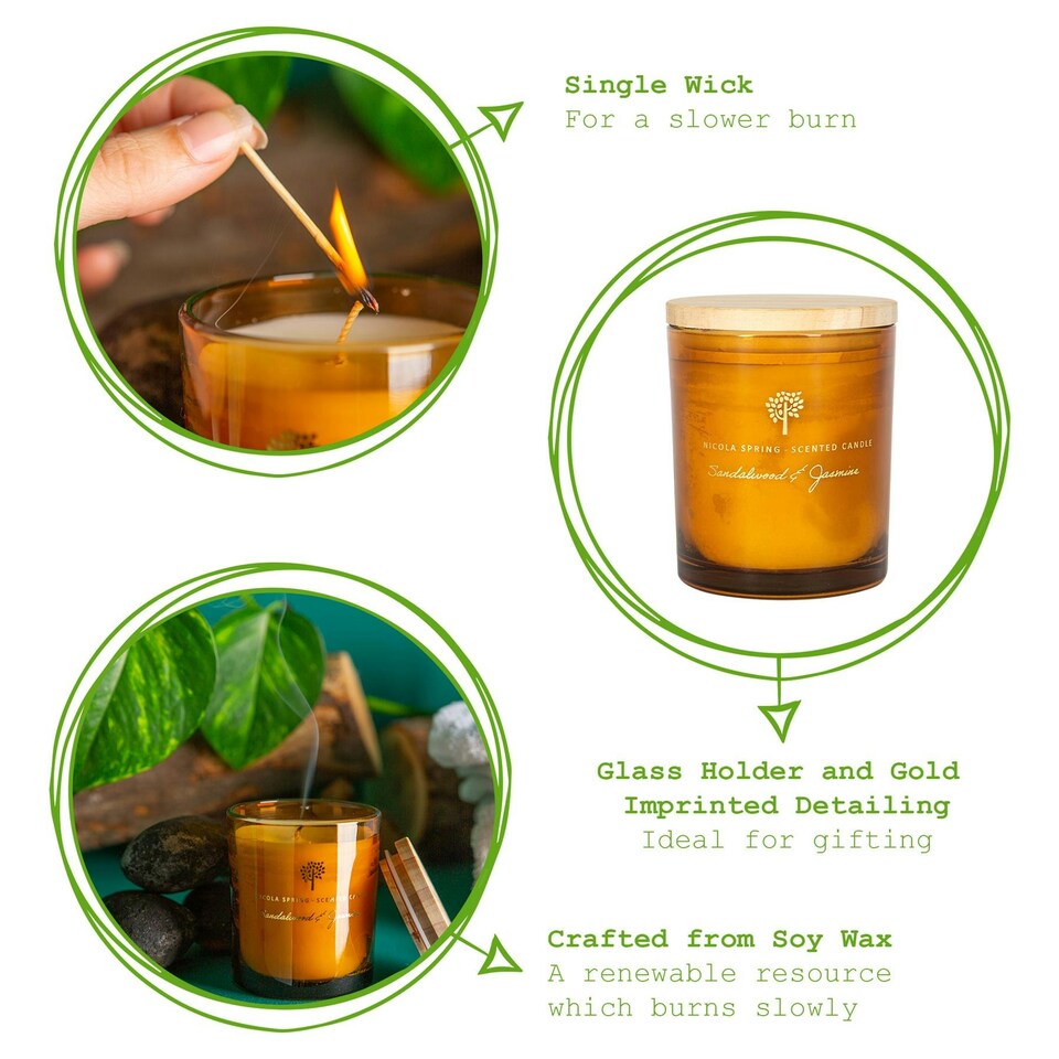 image 1 of Nicola Spring Soy Wax Scented Candles - 130g - Sandalwood & Jasmine - Pack of 3