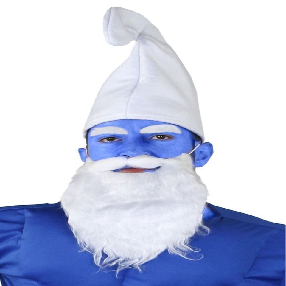 White Gnome Hat, Blue Face Paint & White Facial Hair White | One Size