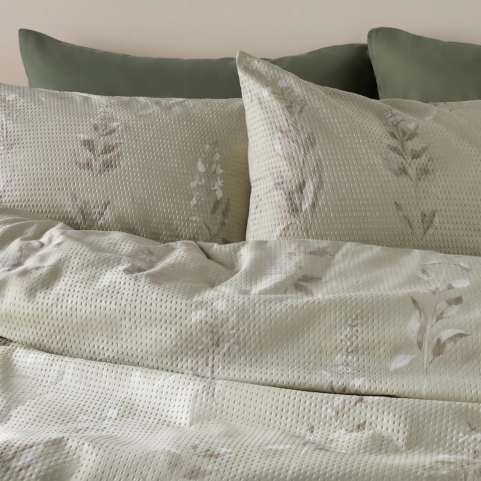 image 1 of OHS Botanics Embossed Bedding Set Waffle Duvet Cover with Pillowcase