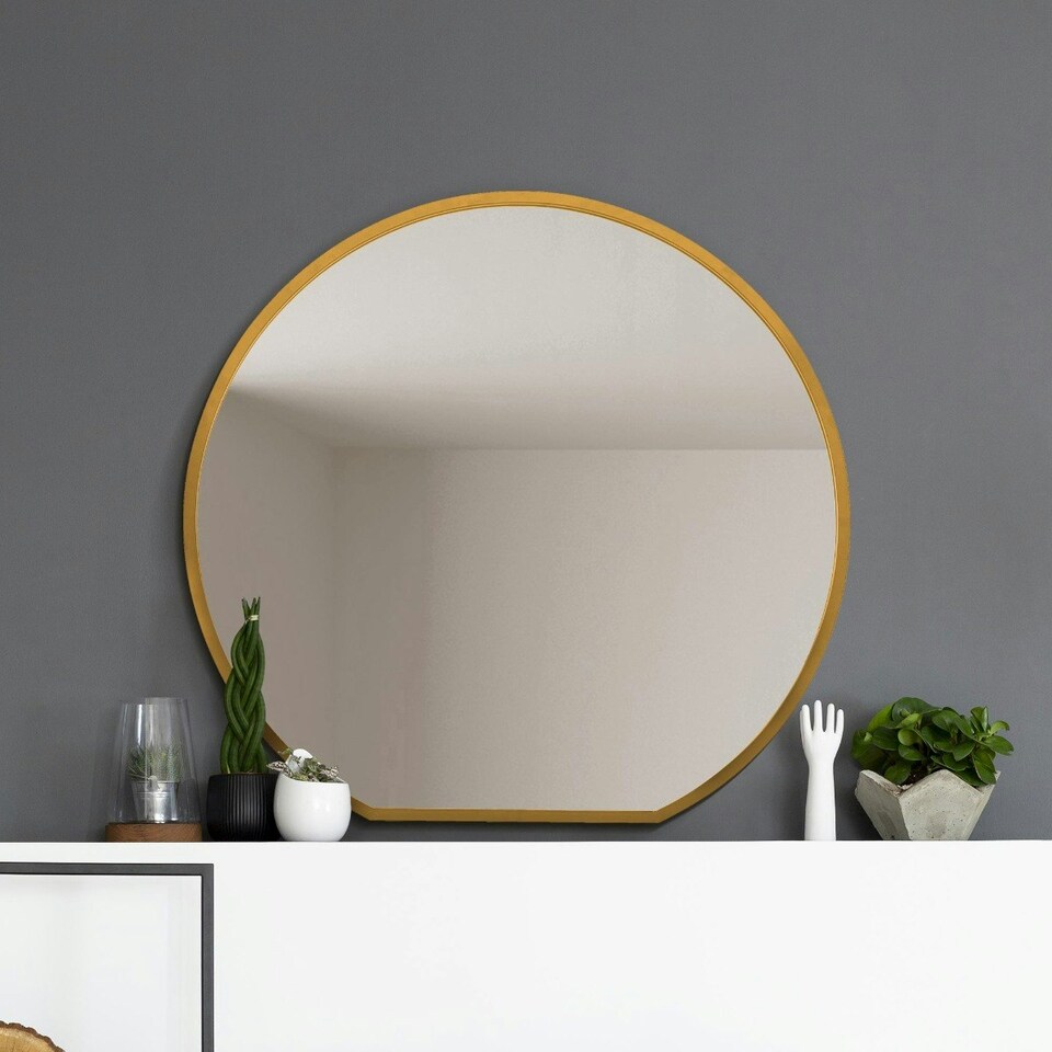 image 1 of The Circulus - Gold Framed Flat Bottom Circular Wall Mirror - Perfect for the Mantle! 41" X 39" (105CM X 100CM) Gold