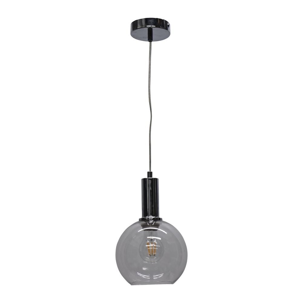 First Choice Lighting Barnum - Clear Glass Globe Chrome Deco Pendant Fitting
