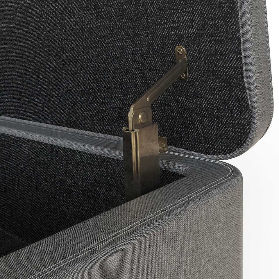 image 1 of Grey Linen Ottoman Storage Bench With Solid Wooden Legs Grey