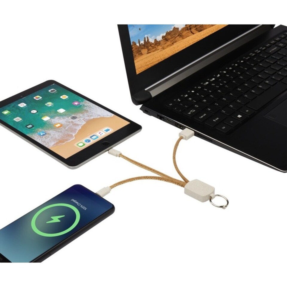 image 1 of Bates Cork 3 in 1 Charging Cable - Natural - One Size