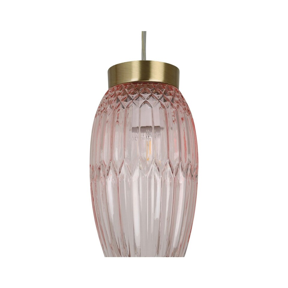 image 1 of First Choice Lighting Facet Antique Brass with Pink Faceted Glass Pendant Shade Pink | Bronze