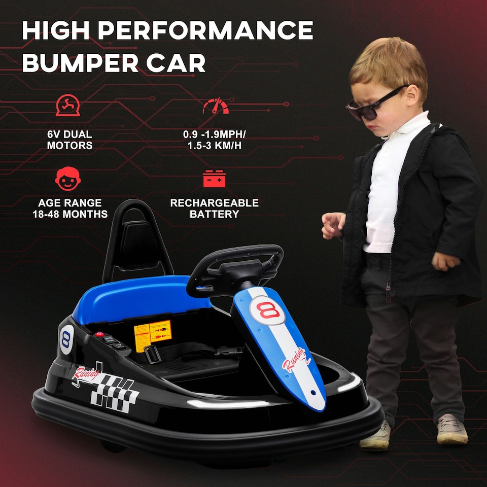 image 1 of HOMCOM 6V Kids Bumper Car, 360° Rotation Waltz Car w/ 2 Speeds - Black