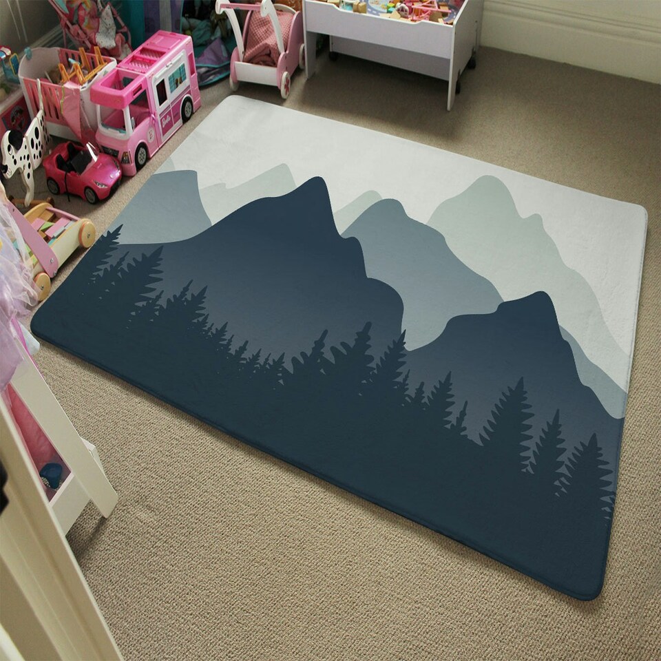image 1 of Mountain landscape illustration (Rug) Grey | L