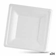 Plate set Algon Disposable White Sugar Cane Squared 26 cm (24 Units) N/A