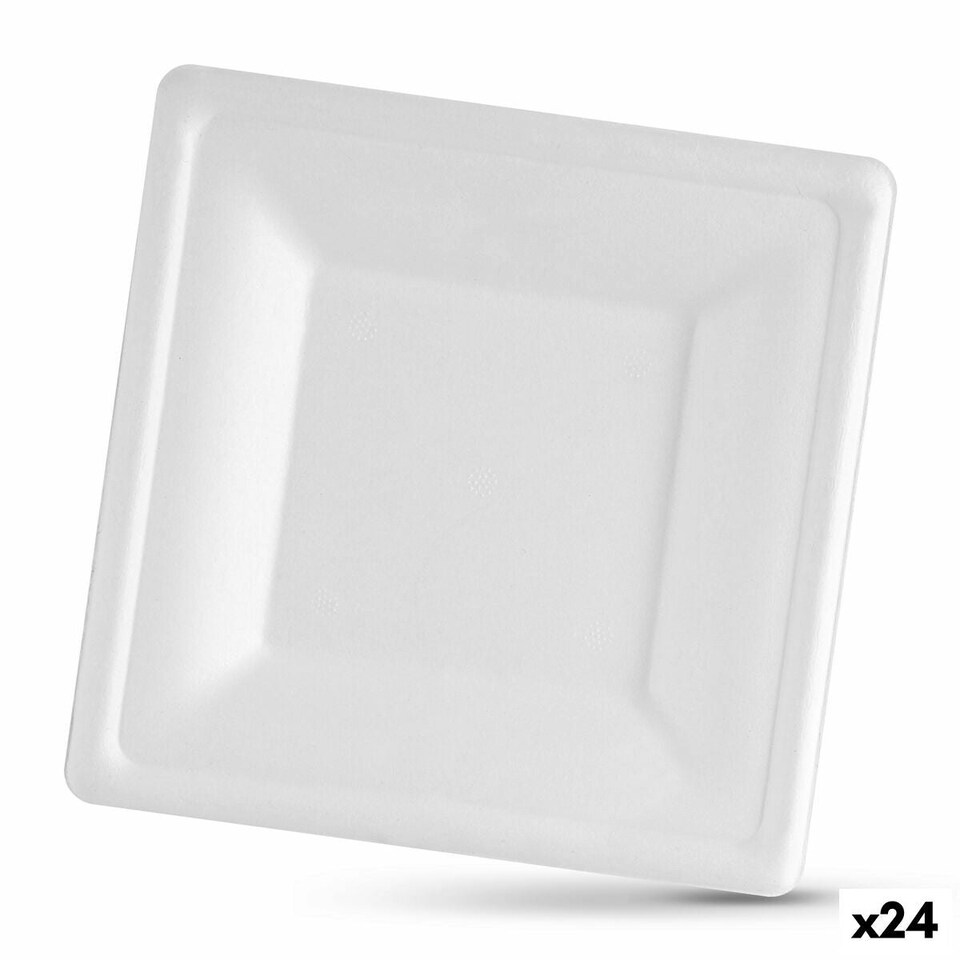 image 1 of Plate set Algon Disposable White Sugar Cane Squared 26 cm (24 Units) N/A