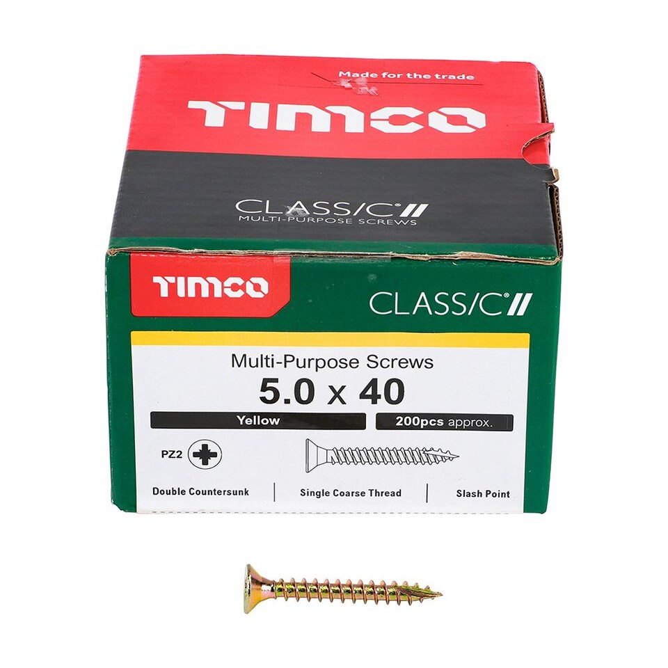 image 1 of Timco - Classic Multi-Purpose Screws - PZ - Double Countersunk - Yellow (Size 5.0 x 40 - 200 Pieces)