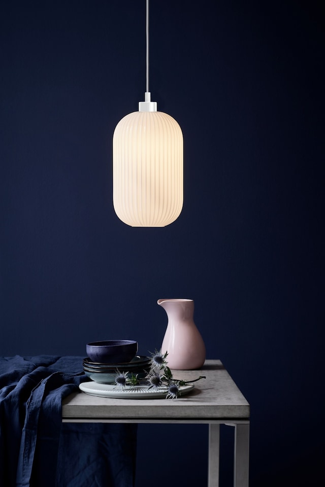 image 1 of Nordlux Milford Indoor Pendant Light White Glass E27 Ribbed - Mains Powered, IP20