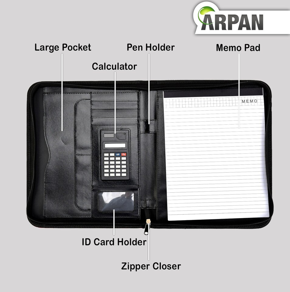 image 1 of ARPAN A4 Conference Folder Portfolio – Executive Business Organiser with Calculator, Writing Pad, Pen Holder & Document Storage for Office, Meetings & Interviews